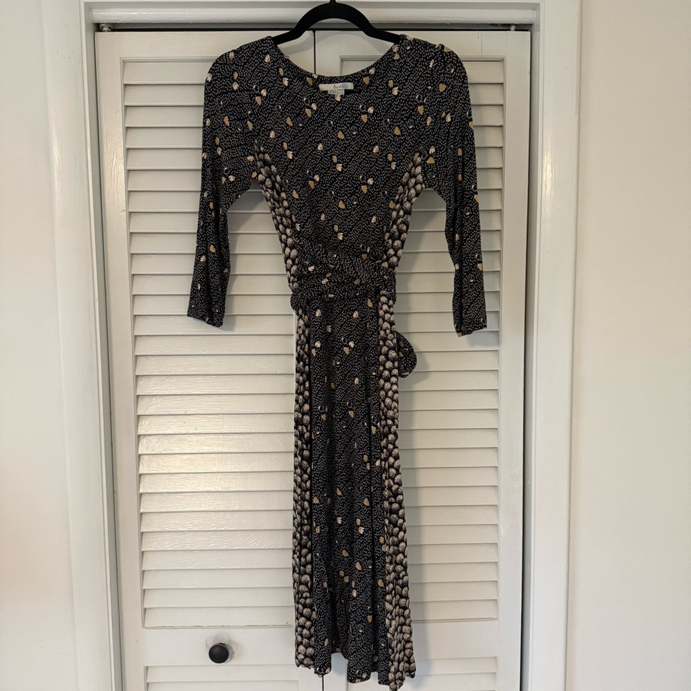 Boden Anna Day Dress Tie Waist Black Size 4